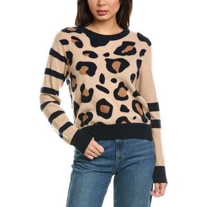 Brodie Cashmere Womens  Libby Leopard Stripe Mix Crewneck 100% Cashmere Sweater,